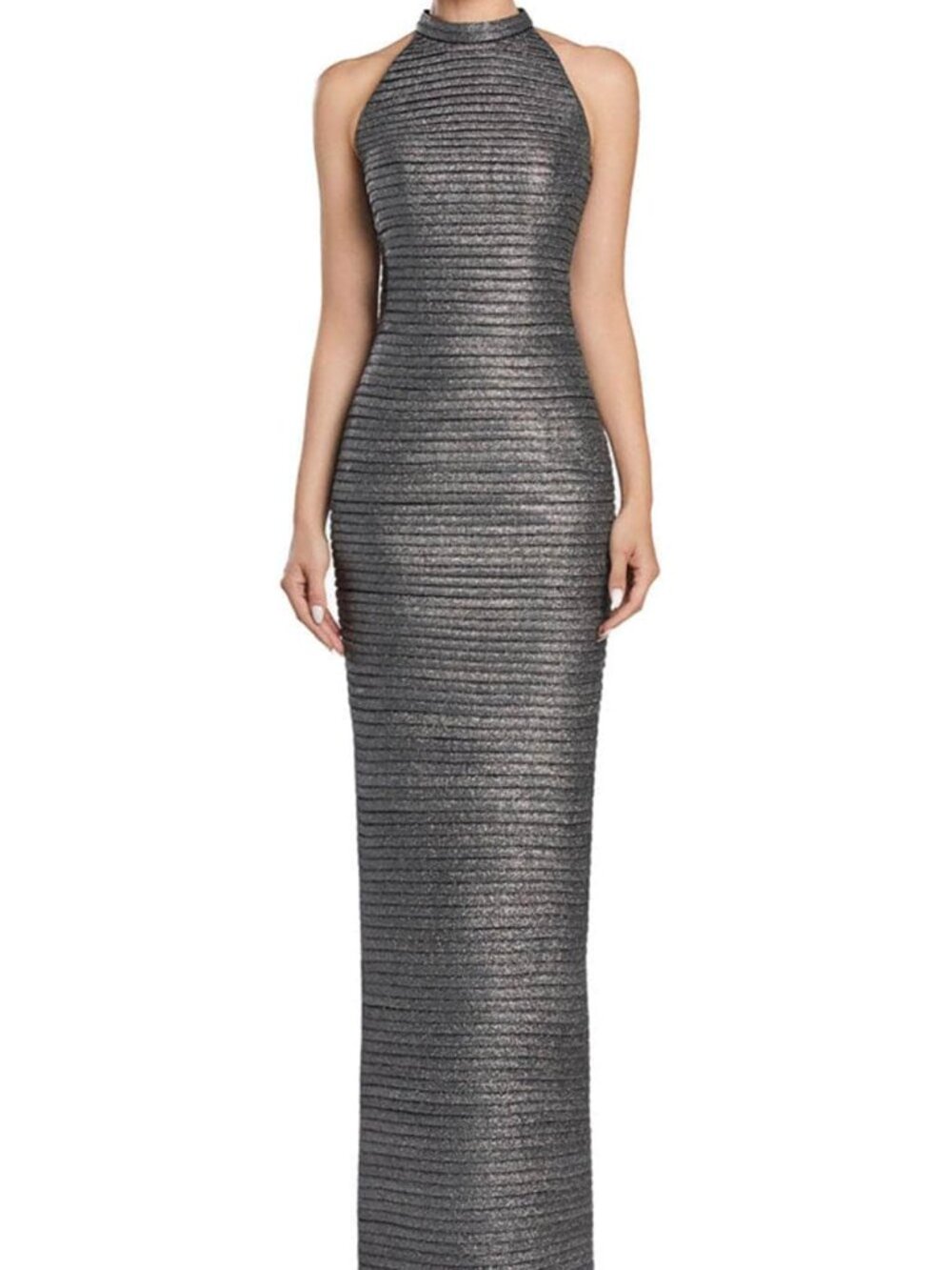 NWT Alexander by Daymor 2065F24 High Halter Evening Dress Pewter size 12